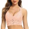 SHEKINI Bralette in pizzo da donna imbottito senza ferretto longline reggiseno incrociato posteriore crop top comfort quotidiano Brassiere, rosa, M