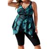 Hanna Nikole Tankini - Costume da bagno da donna, taglie forti, con scollo a V, orlo irregolare, top con pantaloncini, Foglie blu lago e nero, 6 IT più