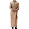 Qianliniuinc Uomo Islamico Abbigliamento Kaftano Maxi-Musulmano Camicia Uomo Manica Lunga Abaya Dubai Cotone, Marrone chiaro B, 3XL