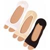 Golden Apple 3 paia di calzini antiscivolo da donna, con punta aperta, in cotone, senza dita, per yoga, casual, nero, bianco, beige, M-L