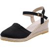 Generico Sandali Donna Estive con Zeppa Boho 35-42 EU in Lino Traspirante con Fibbia Sandali Chiuse Eleganti Cerimonia Scarpe Casual Chic Comode per Casa Lavoro Sera Festa Vacanze Spiaggia,Nero,39