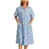 YOZLY House Dress - Vestaglia da Donna Ricamata a Maniche Corte con Tasche Frontali, Fiore Blu., M