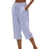 Generico Pantaloni Capri Donna Larghi Estivi Cotone e Lino Pantalone 3/4 Larghi Leggeri Comodi Elegante Taglie Forti Pinocchietti Spiaggia Casual Tinta Unita Pantaloncini con Coulisse Elastico in Vita
