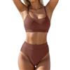 Generico Bikini Donna Mare Push Up Contenitivo Slip Vita Alta Hot Costume Donna Due Pezzi Reggiseno Taglie Forti Costumi da Bagno 2 Pezzi Piscina Tankini Spiaggia Estivo Swimsuit (caffè, L)