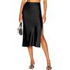 SIPEIEN Gonna da Donna in Raso Elasticizzata a Vita Alta Elegante con Orlo Diviso, Nero, M
