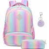 A AM SeaBlue Ragazza Zaino Arcobaleno Borsa Zainetti per Bambina Zaini Glitter Scuola Zainetto Multicolore Donna Borse Scolastici Adolescente Set di Zaini con Astuccio Rainbow Backpack