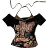 Cynefoa Donne Y2k Emo Grunge Graphic Baby Tees Falso Due Pezzi Manica Corta Vintage Crop Top 2000 Goth Alt Abbigliamento Streetwear, Farfalla nera a, S