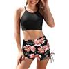 SHEKINI Costume da bagno da donna in 2 pezzi, Bikini con spalline incrociate, controllo della pancia, lato farfalla, slip boyshorts, M