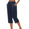 Generico Pantaloni Capri Donna Larghi Estivi Cotone e Lino Pantalone 3/4 Larghi Leggeri Comodi Elegante Taglie Forti Pinocchietti Spiaggia Casual Tinta Unita Pantaloncini con Coulisse Elastico in Vita