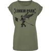 Linkin Park Hybrid Theory Donna T-Shirt Verde Oliva 100% Cotone Largo