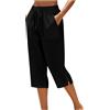 Generico Pantaloni Capri Donna Larghi Estivi Cotone e Lino Pantalone 3/4 Larghi Leggeri Comodi Elegante Taglie Forti Pinocchietti Spiaggia Casual Tinta Unita Pantaloncini con Coulisse Elastico in Vita