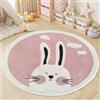 AIMECO Tappeto rotondo per bambini 100cm - Motivo conigli rosa, aspetto morbido in cashmere, antiscivolo e facile da pulire - Tappeto da gioco per camera da letto delle ragazze, cameretta e soggiorno
