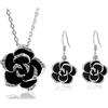 Yifnny Set di Gioielli con Fiori di Camelia Rosa Nera, Camelia Nera Strass Collana Orecchini Set di Gioielli Rosa Fiore Collana Orecchino Gioielli di Camelia Sposa da Sposa per Donne (Nero)
