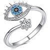 Yifnny Malocchio Anello Blu in Zirconia Cubica - Fortunato Anello Regolabile Wrap Aperto Protezione Occhio per Donne