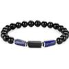 COAI Bracciale Uomo Elastico con Perline Tormalina Nera 8mm e Pietre Grezze di Lapislazzuli, Bracciale Tormalina Nera Uomo