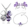 Yifnny Set di Gioielli con Quadrifoglio, Collana con Cuore di Quadrifoglio Fortunato Orecchini e Bracciale Gioielli Irlandesi per Donne Regalo di Anniversario di Matrimonio (Viola Chiaro)