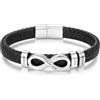 Amsgedhie Bracciale Personalizzato in Pelle PU per Uomo Infinito Bracciale con Inciso per Papà o Amici Regalo Festa del Papà, San Valentino (Argento-3)
