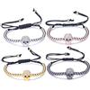 Infinite U Unendlich U bracciale da donna o per bambini, alla moda, motivo: teschio, con motivo intrecciato, cordoncino in cotone, sfere in lega e zirconi