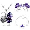 Yifnny Set di Gioielli con Quadrifoglio, Collana con Cuore di Quadrifoglio Fortunato Orecchini e Bracciale Gioielli Irlandesi per Donne Regalo di Anniversario di Matrimonio (Viola Scuro)