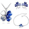 Yifnny Set di Gioielli con Quadrifoglio, Collana con Cuore di Quadrifoglio Fortunato Orecchini e Bracciale Gioielli Irlandesi per Donne Regalo di Anniversario di Matrimonio (Blu)