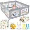 SOFTHOM Box Bambini 150x180 con Tappeto, Recinto per Bambini con 360° Rete Traspirante, Tessuto Oxford, Laterali con Zip, Antiscivolo Robusta Centro Attività, 60Palline, Cucciolo dinosauro grigio