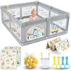 SOFTHOM Box Bambini 180x200 con Tappeto, Recinto per Bambini con 360° Rete Traspirante, Tessuto Oxford, Laterali con Zip, Antiscivolo Robusta Centro Attività, 60 Palline, 4 Maniglie, Dinosauro grigio