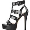 Only maker Sandalo da donna con tacco alto e plateau, con borchie effetto laccato, nero, nero metallizzato, 45 EU