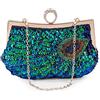 BAIGIO Pochette Donna Cerimonia Paillettes Pavone Verde Clutch Elegante Borsetta da Sera Vintage Borsa per Matrimonio Festa Cocktail.