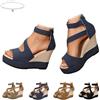 Generic Sandali con zeppa ortopedici da donna, eleganti, sandali estivi da donna, con punta aperta, tacco alto con cerniera posteriore, per matrimoni, feste serali, blu, 39 EU Ancho
