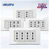 DELEFU Pannello in vetro SC70 145mm Bianco Standard italiano USB tipo C Ricarica rapida Presa a muro Interruttore TV Telefono CAT5 CAT6