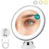 NONE Specchio per Trucco Portatile con Ingrandimento 10X e 3 Luci Colorate, Specchio Cosmetico con Ventosa, Luminosità Regolabile a 360° ° Rotazione
