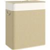 HOMCOM Cesto portabiancheria doppio HOMCOM 100 L, cesto portabiancheria in bambù con coperchio, manici in corda, rivestimento rimovibile, per bagno, camera da letto, lavanderia, colore crema