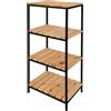 NONE LIN HOME XZ-22110 Scaffale in Legno con Struttura in Metallo Nero 4 Ripiani 30x24x63cm Smontabile - Scaffale Organizer a 4 Ripiani per Bagno, Soggiorno, Camera da Letto
