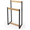 NONE LIN HOME XZ-22179 Porta Asciugamani da Terra con 2 Barre in Legno e Metallo 41x18x80cm per Bagno, Lavanderia, Camera da Letto