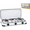 NONE Cucina a Gas a 3 Fuochi con Coperchio - Cucina Portatile da Tavolo per Casa e Campeggio