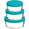 NONE BORMIOLI Set di 3 Lunch Box in Vetro Ermetici | Rettangolari, Rotonde e Quadrate Tupperware da 450ml a 3710ml per Alimenti | POPPY E MARTI