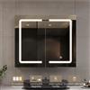 Armadietto a specchio per bagno a LED 70x16x60 cm, mobiletto da parete con sgabello, borsa regolabile, 3 luci colorate, bianco