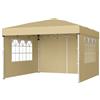 SONGMICS Gazebo 3 x 3 m con Pannelli Laterali, Tenda Pieghevole, Protezione Solare, Resistente alla Pioggia Leggera, Portatile, per Patio, Giardino, Mercatino delle Pulci, Beige/Grigio Scuro