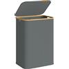 SONGMICS Cesto per Biancheria SONGMICS con Coperchio, Cesto per Biancheria con 2 Scomparti, Tessuto Oxford, Pieghevole, Struttura in Bambù, per Lavanderia, Camera da Letto e Soggiorno, 140 L, 52 x 38,5 x 70,5