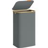 SONGMICS Cesto per Biancheria SONGMICS con Coperchio, Contenitore per Biancheria, Tessuto Oxford, Pieghevole, Struttura in Bambù, per Lavanderia, Camera da Letto e Soggiorno, 100 L, 42 x 32 x 70,5 cm, Grigio