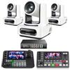 Tenveo Bundle/Kit Telecamera PTZ e Controller 3 Telecamere NDI PTZ 4K con Auto-Tracking AI 20X Zoom, SDI/HDMI/USB3.0/LAN(PoE), Controller Schermo Quadruplo da 7", Switcher Mixer Video e Switch PoE