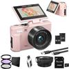 Acuvar Fotocamera digitale 5K per fotografia e video, fotocamera Vlogging UHD da 75 MP con WiFi, autofocus, schermo flip da 3 pollici, zoom 18x, compatta (kit Pro, rosa)