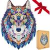 Lubiwood Lupo Selvaggio Puzzle in Legno a Forma di Animale Unica (42x29 cm) - Migliora le Abilità Cognitive & la Creatività - Fornito con Scatola Regalo in Legno