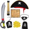 LATERN 8 Pezzi Capitano Pirata Costume Accessori, Pirata Cappello Teschio Ossa Incrociate Benda Sull'occhio Spada Mappa del Tesoro Telescopio Gonfiabile Moneta D'oro per Bambini Pirata Festa Cosplay