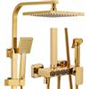 LNXGJJ Sistema doccia dorato, montaggio a parete con tasti per pianoforte, set doccia con doccia a pioggia, 22 cm x 22 cm, soffione doccia a mano, rubinetto per vasca da bagno, bidet doccetta