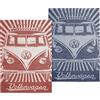 BRISA VW Collection - Volkswagen set di due strofinacci da cucina, senza pelucchi, 60% lino e 40% cotone, Camper T1 Bus design (Rosso & Blu/70 x 50cm)