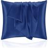 Homebliss Federe Cuscino Letto 65x65 in Raso - Federa Setoso Proteggere Pelle e Capelli - OEKO-TEX - Super Morbida e Ipoallergenico - Federa 2 Pezzi con Cerniera Blu scuro