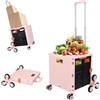 ZIYOU LANG Carrello della spesa pieghevole con ruota di arrampicata in scala, impugnatura in lega di alluminio regolabile, capacità di carico di 40 kg con coperchio, ruota anteriore a rotazione a 360 °(rosa)