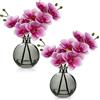 Hollyone 2 fiori di orchidea artificiale rosa in vaso, piccola pianta di orchidea finta con vaso di vetro, decorativo finto Phalaenopsis per matrimonio, centrotavola, decorazione per la casa
