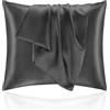 Homebliss Federe Cuscino Letto 65x65 in Raso - Federa Setoso Proteggere Pelle e Capelli - OEKO-TEX - Super Morbida e Ipoallergenico - Federa 2 Pezzi con Cerniera Grigio scuro